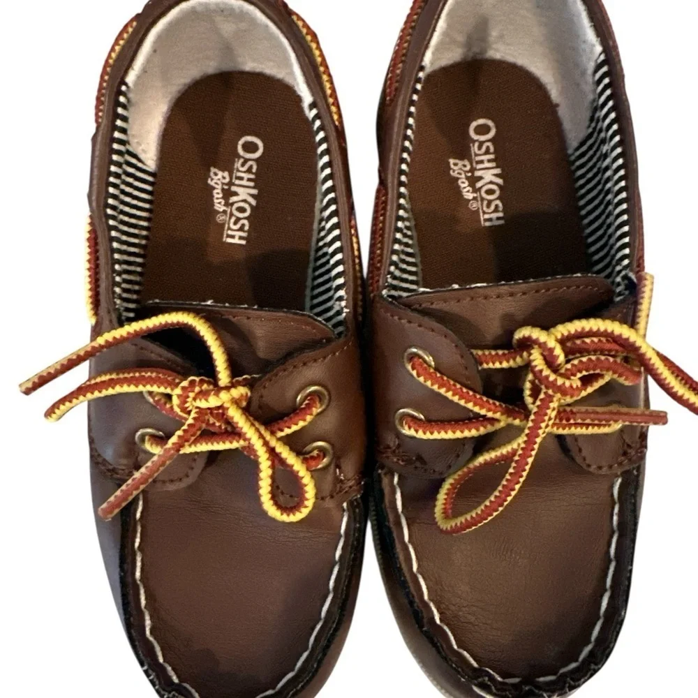 OshKosh B' Gosh Boy Brown Boat Shoes Loafers Heel Pull Tab Slip On Sz 10 VTG